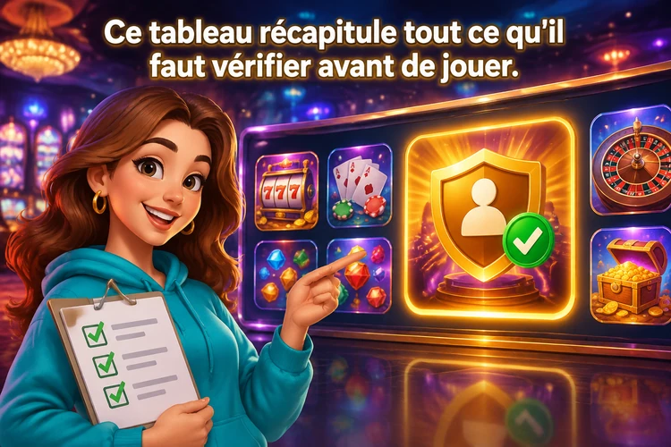Ce tableau récapitule tout ce qu'il faut vérifier avant de jouer
